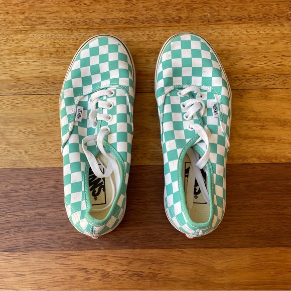 Vans Shoes - Vans Teal & White Checkered Canvas Classic Lace Up Sneakers - EUC Only Worn Once